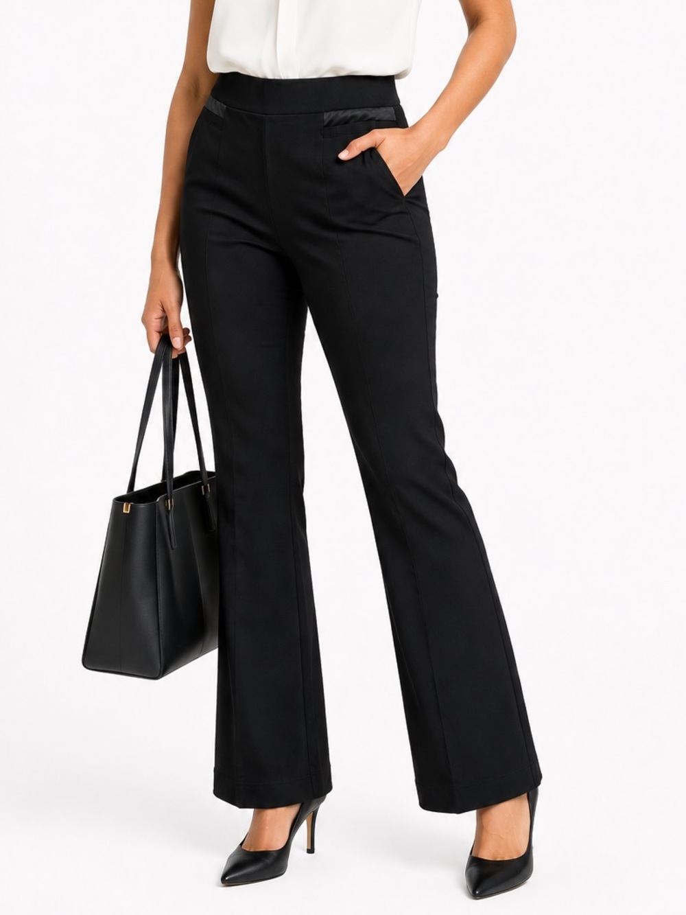 INC International Concepts Black Pull On Bootcut Pants Sz 8 Career Work Capsule